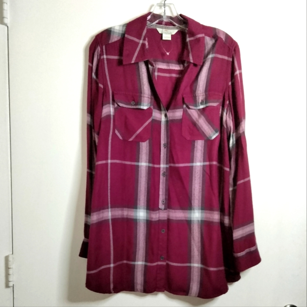 Bob Timberlake (Size L) Multicolored Plaid Pattern V-Neck Button Front LS Shirt